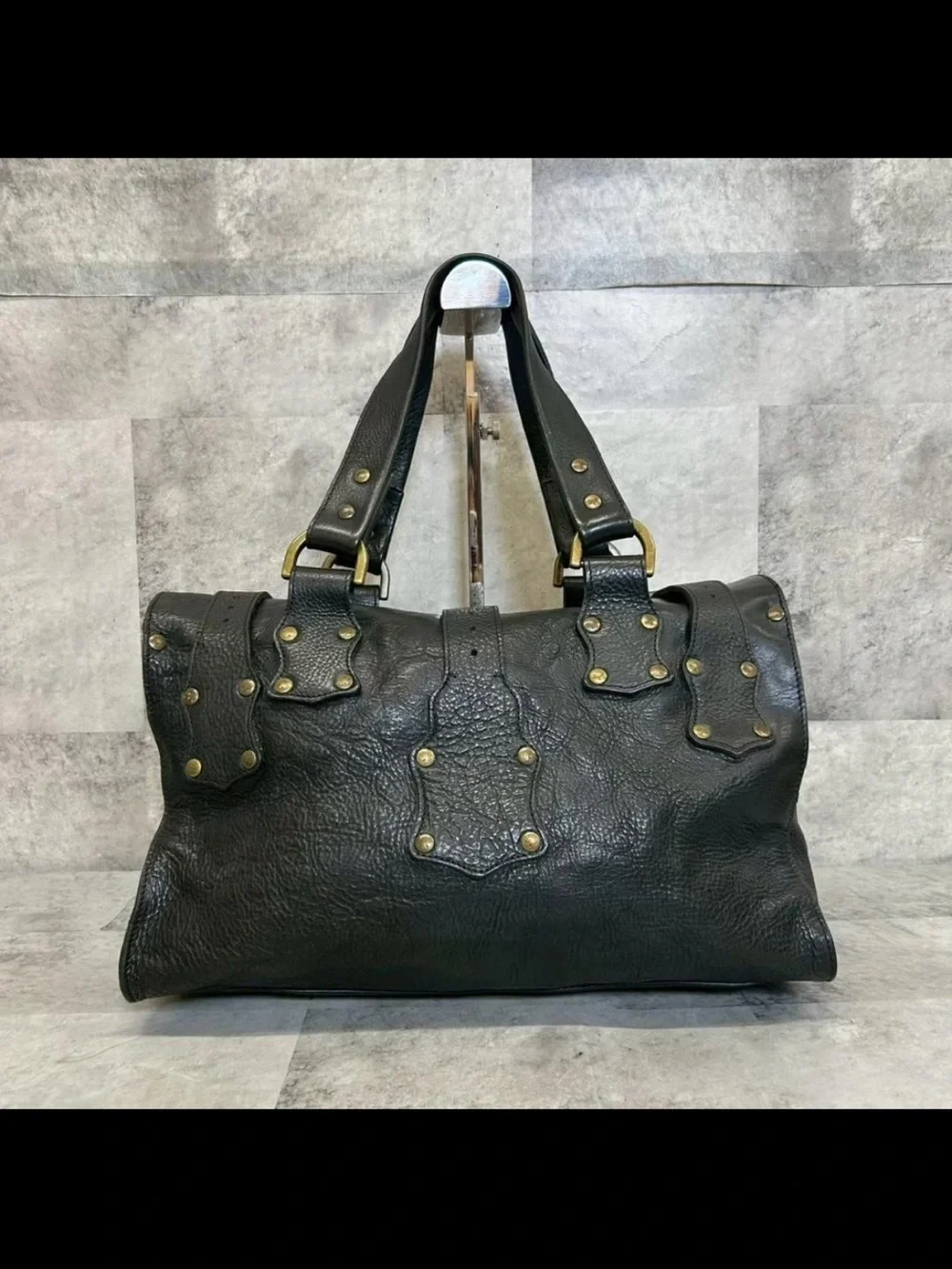 Mulberry Black Pebbled Leather Buckle Satchel with Brass Hardware